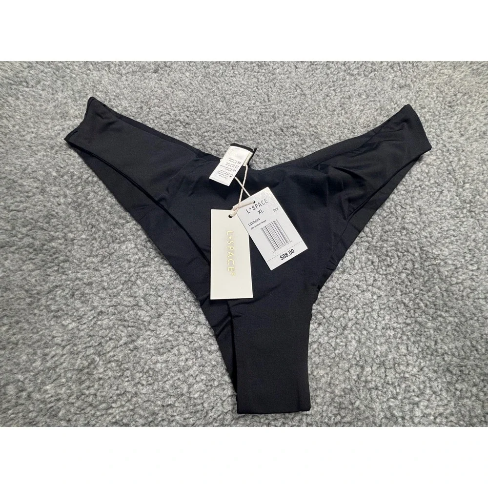 L*Space Ella Bottom Tanga Black V-Front Bikini Swimwear LSEAG24 XL NEW